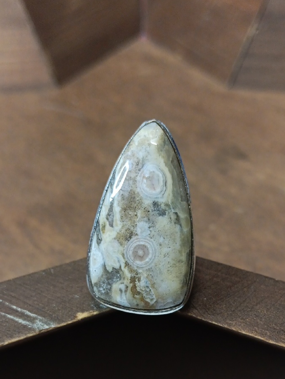 Ocean Jasper Teardrop Statement Ring – Cream & Beige